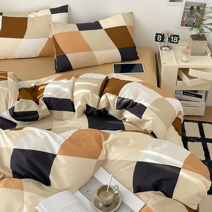 Checkerd Comforter Set Full Multicolored Grid Comforter Men Women Modern Chic Checkered Bed Comforter White Black Plaid Buffalo Full Bedding Comforter All Season Hotel Quality Bed Set - LeafyLoom