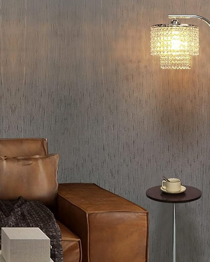 Hsyile Arc Crystal Floor Lamp for Living Room - Marble Base Modern Tall Stand Up Light with Table,Contemporary Over The Couch Chrome Lamp Standing Lamps for Bedroom Office Living Room - LeafyLoom