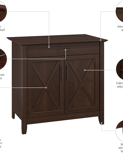Bush Business Furniture Key West Secretary Desk with Keyboard Tray and Storage Cabinet, 30W x 20D, Bing Cherry - LeafyLoom