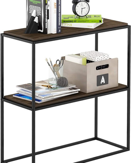 Furinno Moretti Modern Wide Stackable Metal Shelf, Columbia Walnut - LeafyLoom