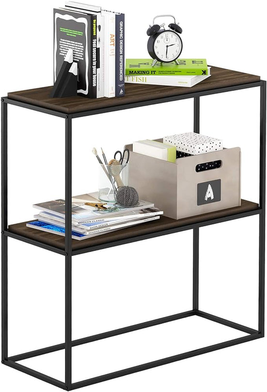 Furinno Moretti Modern Wide Stackable Metal Shelf, Columbia Walnut - LeafyLoom