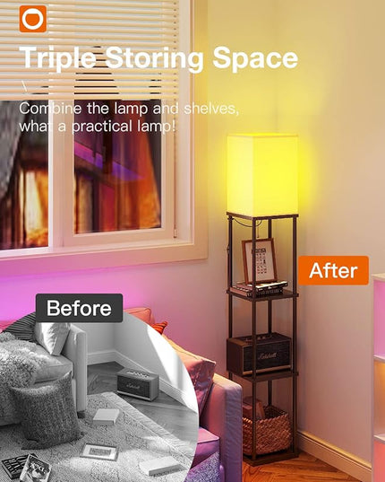 addlon Floor Lamp with Shelves with LED Smart RGB Bulb, 4-Tier Modern Shelf Display for Living Room, Bedroom and Office - Black - LeafyLoom