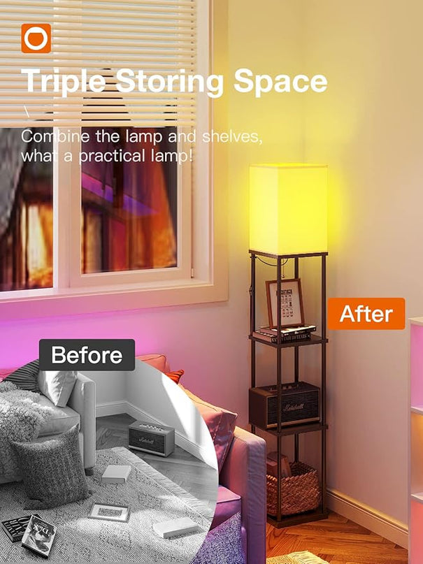 addlon Floor Lamp with Shelves with LED Smart RGB Bulb, 4-Tier Modern Shelf Display for Living Room, Bedroom and Office - Black - LeafyLoom