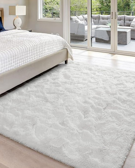 5x8 Large Area Rugs for Living Room, Super Soft Fluffy Modern Bedroom Rug, Cream White Indoor Shag Fuzzy Carpets for Girls Kids Nursery Room Home Decor - LeafyLoom