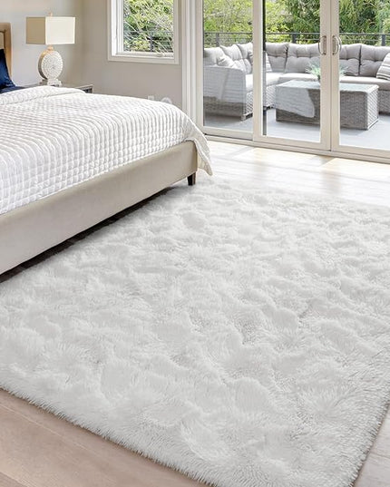 4x6 Large Area Rugs for Living Room, Super Soft Fluffy Modern Bedroom Rug, Cream White Indoor Shag Fuzzy Carpets for Girls Kids Nursery Room Home Decor - LeafyLoom