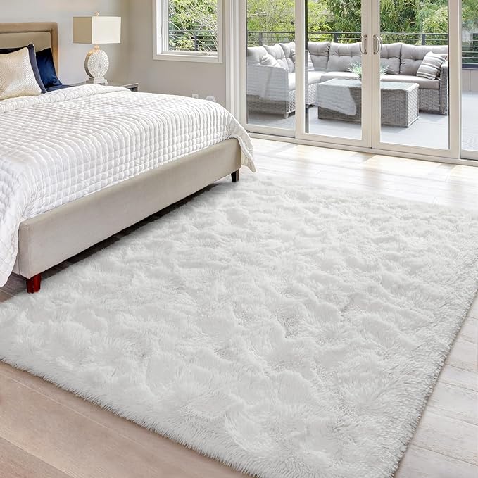 4x6 Large Area Rugs for Living Room, Super Soft Fluffy Modern Bedroom Rug, Cream White Indoor Shag Fuzzy Carpets for Girls Kids Nursery Room Home Decor - LeafyLoom
