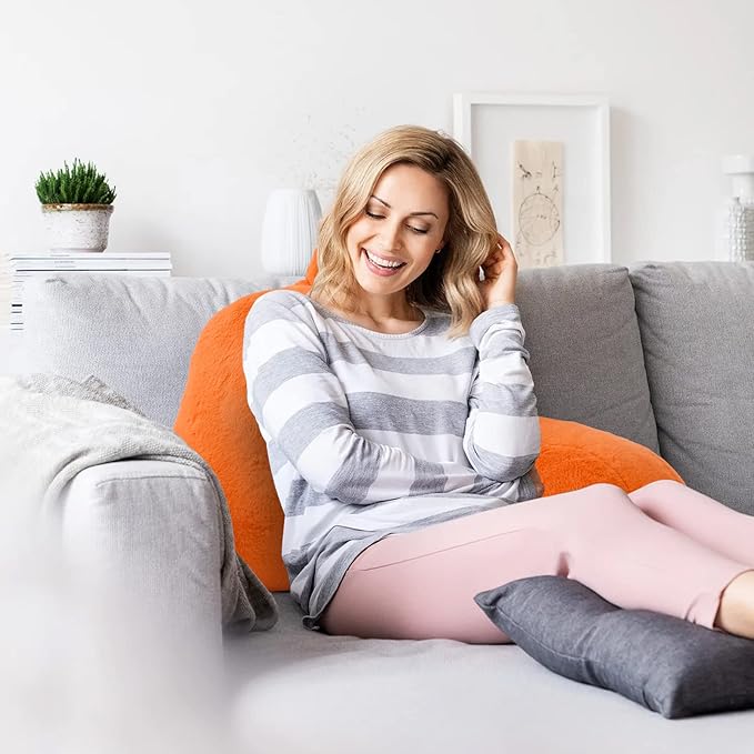A Nice Night Faux Fur Reading Pillow Bed Wedge Large Adult Children Backrest with Arms Back Support for Sitting Up in Bed/Couch for Bedrest, Orange - LeafyLoom