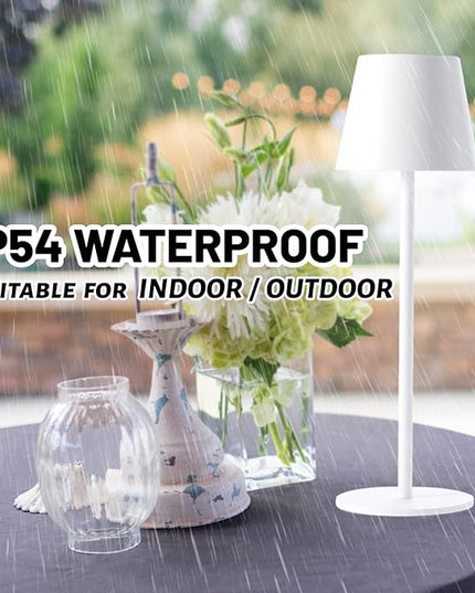 Maksone 2 pack LED Cordless Table Lamp, 6600mWh Rechargeable Battery Desk Lamp, 3000K Stepless Dimming Night Light, IP54 Waterproof Metal Outdoor Portable Lamp for Camping, Restaurant (White) - LeafyLoom