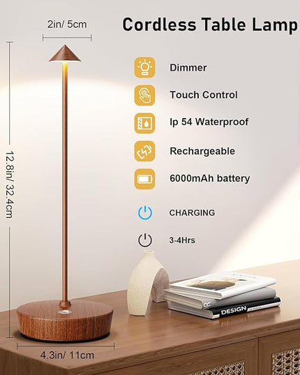 Set of 2 Rechargeable Cordless Table Lamp,6000mAh LED Battery Operated Desk Lamp Touch 3 Color Dimming Portable Outdoor Waterproof Table Light for Patio/Restaurant/Dining/Home (Grain) - LeafyLoom