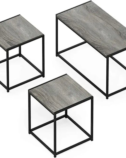 Furinno Camus Modern Living Room Coffee Table with 2 End Tables Set, French Oak Grey - LeafyLoom
