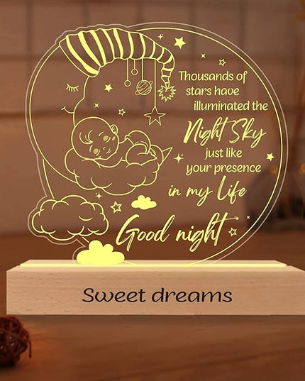 ARTSYWIX Gifts for Kids, Good Night 3D Illusion Lamp LED Wooden Base USB Powered Acrylic Night Light, Gifts for Baby Son Daughter from Parent, Gift for Birthday Holiday Thanksgiving Bedroom Décor - LeafyLoom