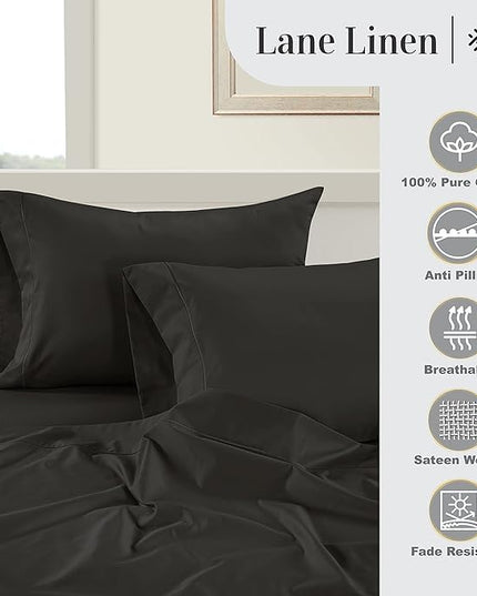LANE LINEN 100% Egyptian Cotton Bed Sheets - 1000 Thread Count 4-Piece Full Sheets Set, Long Staple Cotton Bedding Sheets, Sateen Weave, Luxury Hotel Sheets, 16" Deep Pocket - Black - LeafyLoom