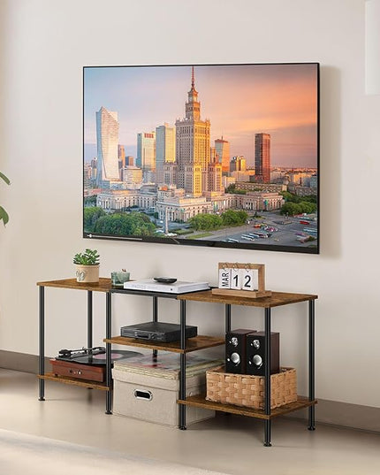 50 inch TV Stand for Bedroom Rustic Brown TV Entertainment Center with Storage 3 Tier TV Table Stand for Living Room TV Console Table for 50 43 40 32 inch TV - LeafyLoom