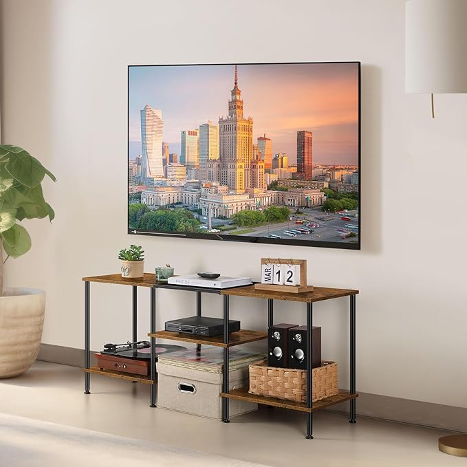 50 inch TV Stand for Bedroom Rustic Brown TV Entertainment Center with Storage 3 Tier TV Table Stand for Living Room TV Console Table for 50 43 40 32 inch TV - LeafyLoom