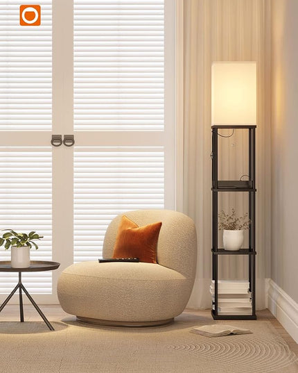addlon Shelf Floor lamp with 2 USB Ports and Power Outlet, Remote Control Floor lamp for Living Room with 3 Color temperatures led Bulb, Display lamp for Bedroom and Office - Black - LeafyLoom