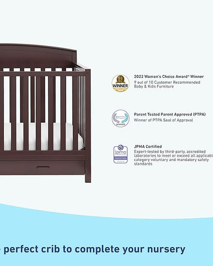 Graco Benton 5-in-1 Convertible Crib with Drawer (Espresso) - Converts from Baby Crib to Toddler Bed, Daybed and Full-Size Bed, Fits Standard Full-Size Crib Mattress, Adjustable Mattress Support Base - LeafyLoom