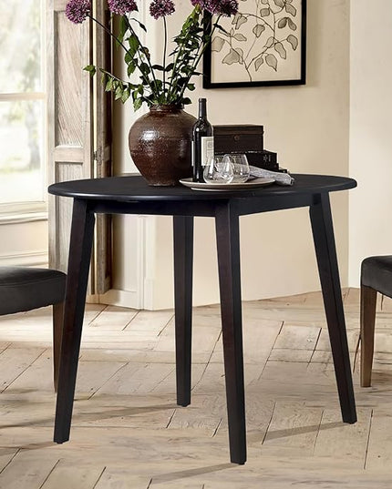 COLAMY 35.8" Wooden Kitchen Table, Expandable Folding Round Table for Small Spaces, Small Kitchen, Drop Leaf Dining Room Desk for Space, Home, Apartment, Office - DarkBrown - LeafyLoom