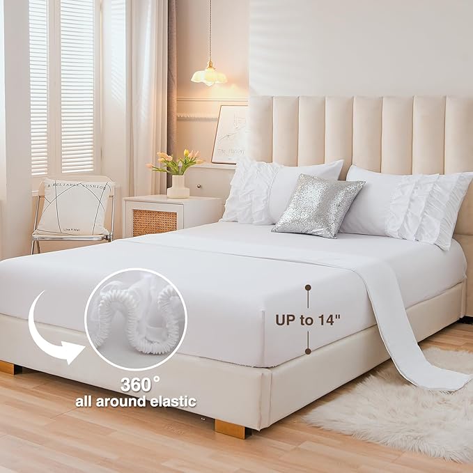 A Nice Night Waterfall Flutter Ruffle Comforter Set,Ruffled Textured Soft Chic Princess 6pcs Bedding Set,with Bling Shiny Sequin Throw Pillow Case,White,Full - LeafyLoom