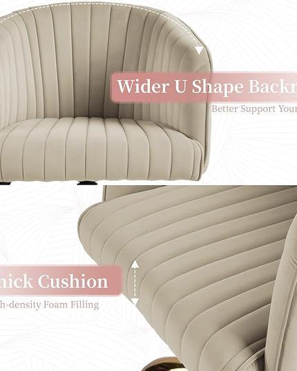 Home Office Desk Chair, Swivel Velvet Office Chair with Arms, Modern Computer Desk Chairs with Wheels, Comfy Wide Armchair for Living Room, Bedroom, Study, Vanity Room, Tan - LeafyLoom