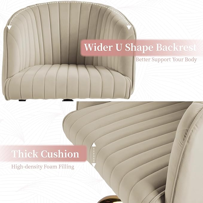 Home Office Desk Chair, Swivel Velvet Office Chair with Arms, Modern Computer Desk Chairs with Wheels, Comfy Wide Armchair for Living Room, Bedroom, Study, Vanity Room, Tan - LeafyLoom