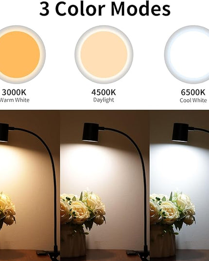 Dott Arts Desk Lamp,USB Clip On Light with 3 Color Modes,LED 10 Levels Brightness Reading Light, 360°Gooseneck Book Light,Eye-Care Reading Lamp for Home Office,Headboards Black - LeafyLoom
