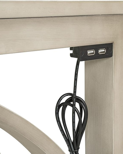 Voohek 3 Piece Counter Height Dining Set, Sofa Table with 2 Stools and USB Port for Bar, Console, Kitchen, Living Room, Apartment, Office, Small Places, Cream - LeafyLoom