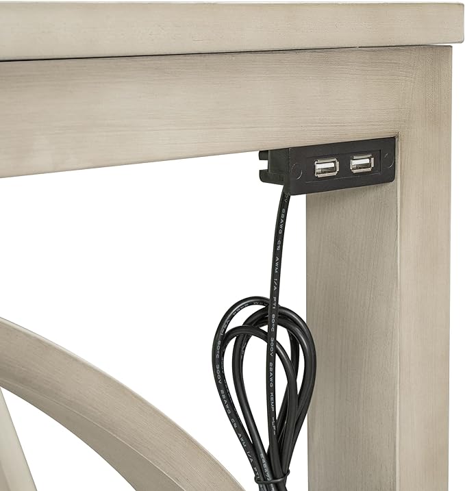 Voohek 3 Piece Counter Height Dining Set, Sofa Table with 2 Stools and USB Port for Bar, Console, Kitchen, Living Room, Apartment, Office, Small Places, Cream - LeafyLoom