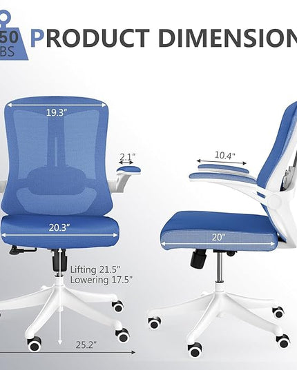 Office Chair with 350LBS Capacity, Ergonomic Comfort Home Desk Chair, Mid Back Gaming Chair with Wheels, Adjustable Height, Lumbar Support, Flip-up Armrest - LeafyLoom