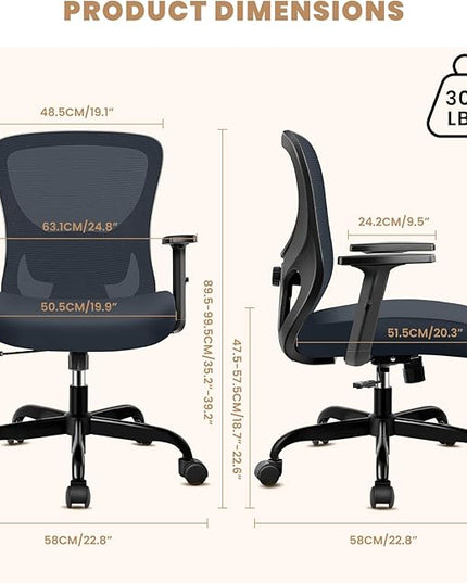 Office Chair Ergonomic Desk Chair with Adjustable Lumbar Support, Swivel Comfy Computer Chair Heavy Duty Executive Chair for Home Office - LeafyLoom
