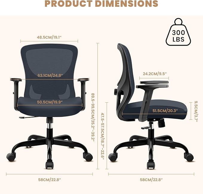 Office Chair Ergonomic Desk Chair with Adjustable Lumbar Support, Swivel Comfy Computer Chair Heavy Duty Executive Chair for Home Office - LeafyLoom