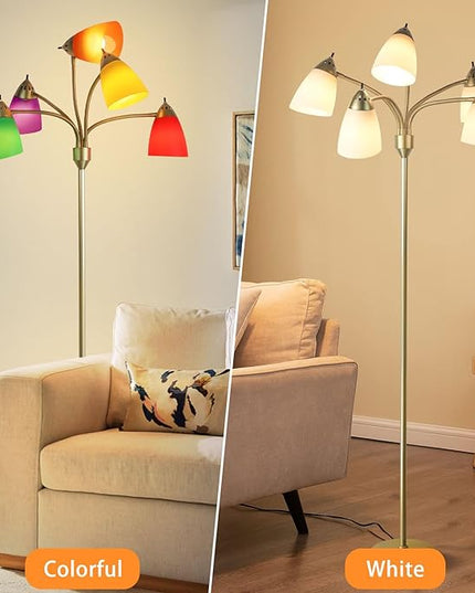 DINGLILIGHTING Floor Lamp Modern for Living: Flexible Gooseneck Floor Lamps Standing for Bedroom Home Office - Tall Floor Lights Gold 5-light - LeafyLoom