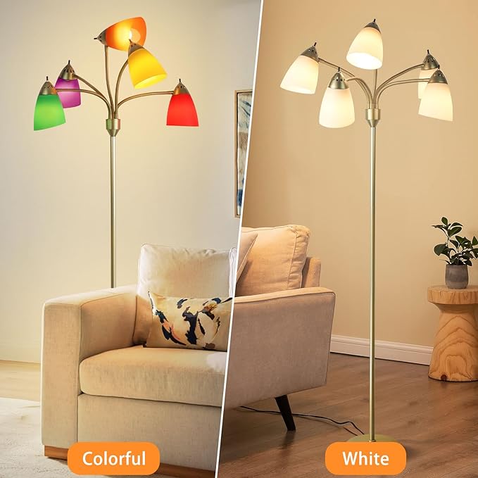 DINGLILIGHTING Floor Lamp Modern for Living: Flexible Gooseneck Floor Lamps Standing for Bedroom Home Office - Tall Floor Lights Gold 5-light - LeafyLoom