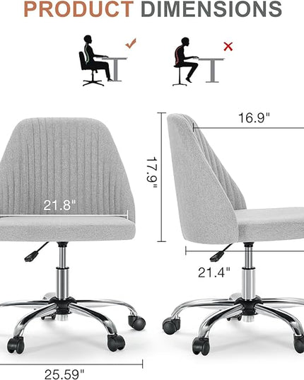 MCQ Office Desk Chair, Modern Cute Rolling Vanity Swivel Task Chairs with Wheels, Comfortable Back Seat Armless for Home, Bedrooms, Office, Study, Student, Adults, Make-up, Dressing Room, Cloud - LeafyLoom
