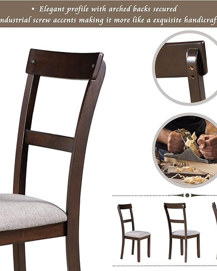 Industrial Wooden 4 Chairs, with High-Density Foam Burlap Upholstered Cushions, Living Room, and Kitchen, Easy to Assemble, 5 Piece Dining Table Set, Espresso 17 - LeafyLoom