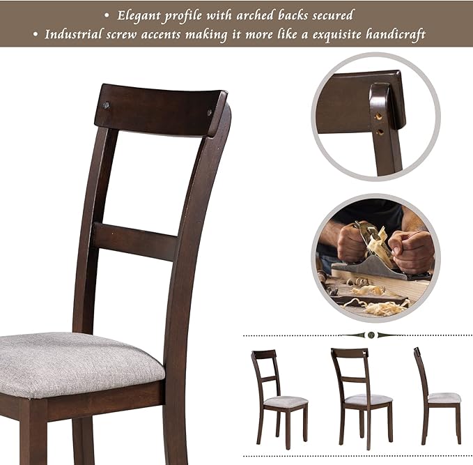 Industrial Wooden 4 Chairs, with High-Density Foam Burlap Upholstered Cushions, Living Room, and Kitchen, Easy to Assemble, 5 Piece Dining Table Set, Espresso 17 - LeafyLoom