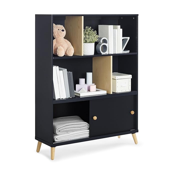 Delta Children Essex Bookcase - Greenguard Gold Certified, Black/Natural - LeafyLoom