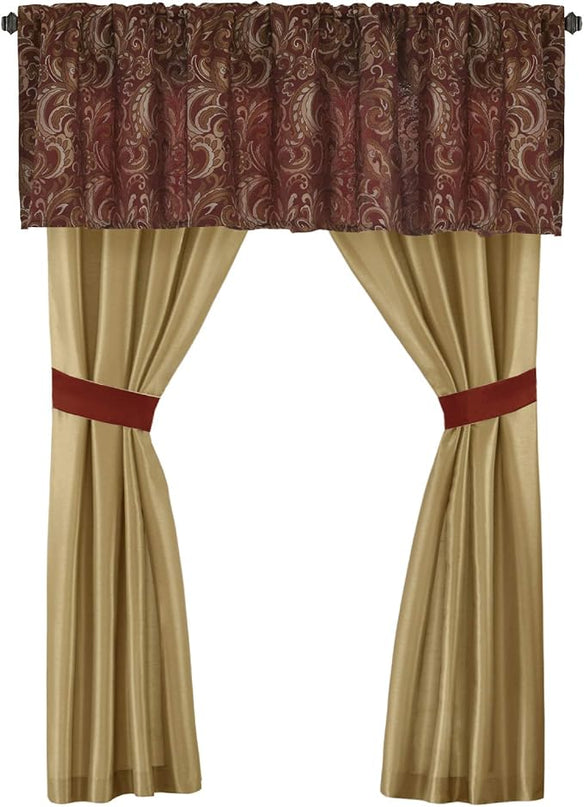 Madison Park Essentials Brystol 24 Piece Room in a Bag Faux Silk Comforter Jacquard Paisley Design Matching Curtains Down Alternative Hypoallergenic All Season Bedding-Set, Queen (90 in x 90 in), Red - LeafyLoom