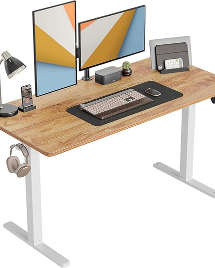CubiCubi Electric Standing Desk, 63 x 24 Inches Height Adjustable Sit Stand Desk, Ergonomic Home Office Computer Workstation, Light Rustic Brown - LeafyLoom