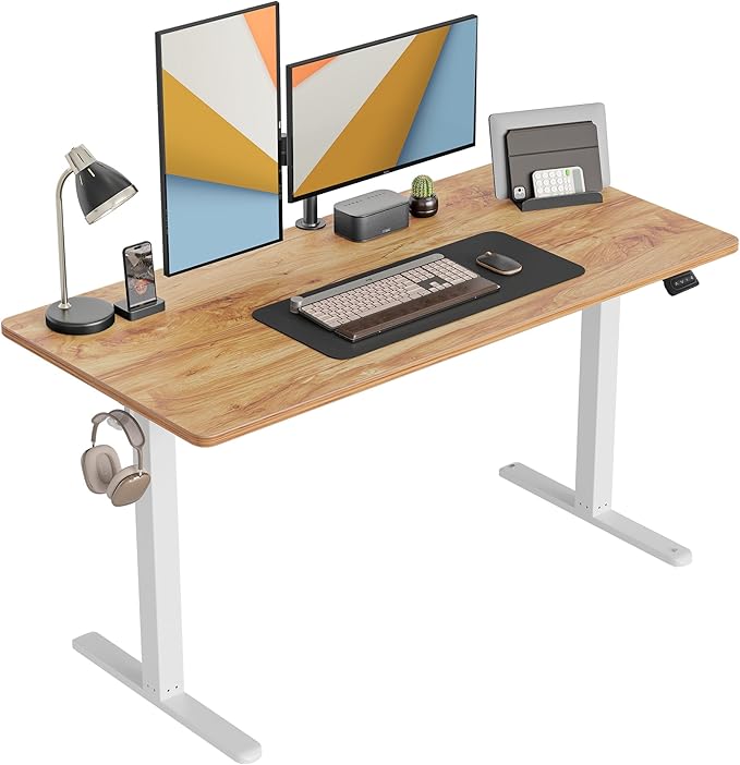 CubiCubi Electric Standing Desk, 63 x 24 Inches Height Adjustable Sit Stand Desk, Ergonomic Home Office Computer Workstation, Light Rustic Brown - LeafyLoom
