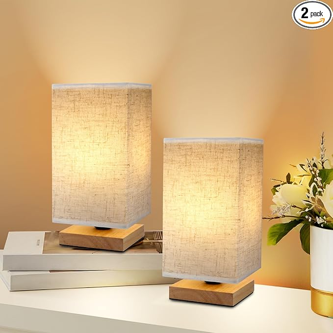 Table Lamp for Bedroom - Small Beside Touch Lamps for Night Stands Home Office - Minimalist Design Warm Light Boho Lamp - Fits in Kids,Living,Nursey Room,College Dorm - Awesome Gift Choice - Set of 2 - LeafyLoom