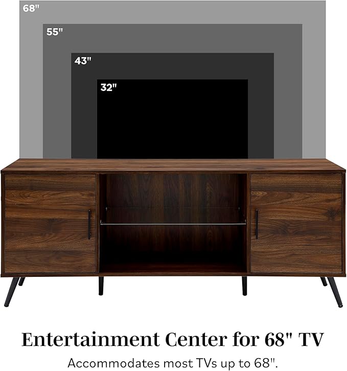 Walker Edison Saxon Mid Century Modern Glass Shelf TV Stand for TVs up to 65 Inches, 60 Inch, Slate Grey - LeafyLoom