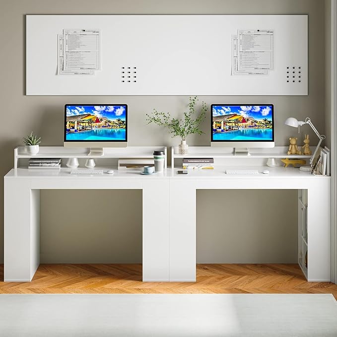 Computer Desk with Bookshelf, 48” Home Office Desk with 2 Open Shelves of 10 Cubbies, Monitor Shelf, Writing Desk Computer Workstation for Home, Office, Bedroom - LeafyLoom
