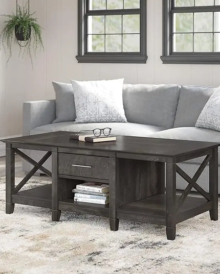 Bush Furniture Key West 47-Inch x 24-Inch Coffee Table, Dark Gray Hickory (KWT148GH-03) - LeafyLoom