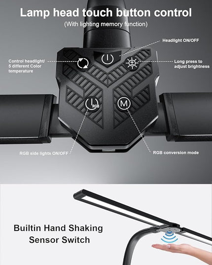 RGB Double Swing Arm Desk Lamp - 24W Ultra Bright Auto Dimming Desk Light, Multi-Angle Adjustment, Touch Control Desktop Lamp- Ideal for Home Office, Gaming, Reading, Work - LeafyLoom