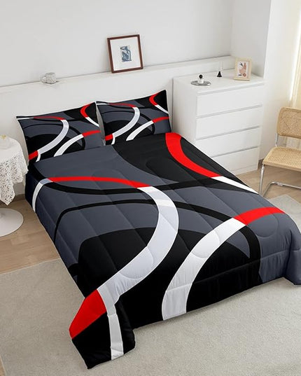 Geometric Circle Comforter Set Red Grey and Black Comforter for Kids Boys Girls Teens Geometry Bedding Set Breathable Abstract Art Duvet Set Modern Luxury Room Decor Quilt Set Full Size - LeafyLoom