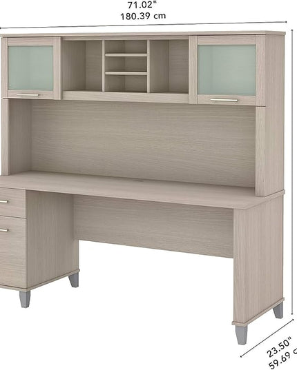 Bush Furniture Somerset 72W Office Desk with Drawers and Hutch in Sand Oak - LeafyLoom
