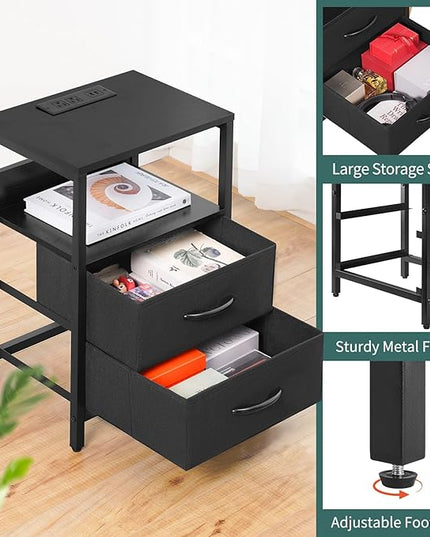 Yoobure Nightstand with Charging Station, Small Night Stand with Fabric Drawers and Storage Shelf for Bedrooms, Nightstands for Small Spaces, Bedside Table with USB Ports & Outlets Bed Side Table - LeafyLoom