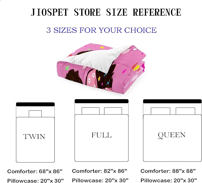 Black Girl Comforter Set Queen, Black African American Girls Queen Comforter Sets, Pretty Pink Princess Queen Comforter Set for Girls Bedroom Decor, Queen (1 Comforter 2 Pillowcases) - LeafyLoom