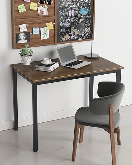 Need Small Desk, 39.4 inches Sturdy Writing Desk for Small Spaces, Small Computer Desk Teens Desk Study Table Laptop Desk Home Ofice Desk, Black Metal Frame, Walnut - LeafyLoom