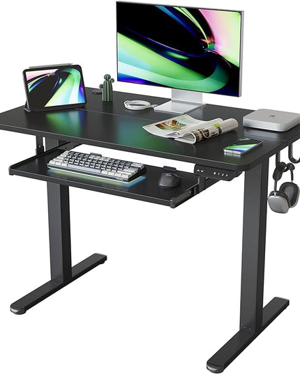 FEZIBO Standing Desk with Keyboard Tray, 40 × 24 Inches Electric Height Adjustable Desk, Sit Stand Up Desk, Computer Office Desk, Black - LeafyLoom